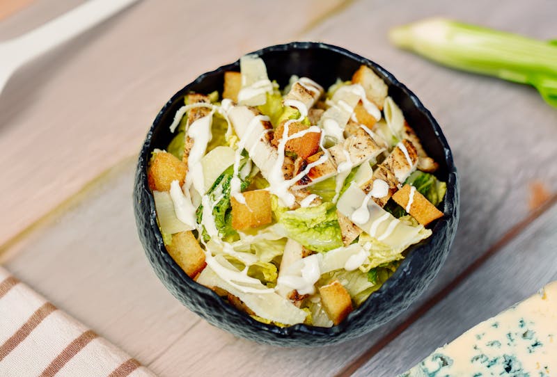 Chicken Caesar Salad with romaine and croutons